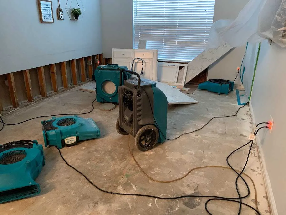 Dehumidifier in flood-cut room for Water Damage Restoration in Fort Myers Beach